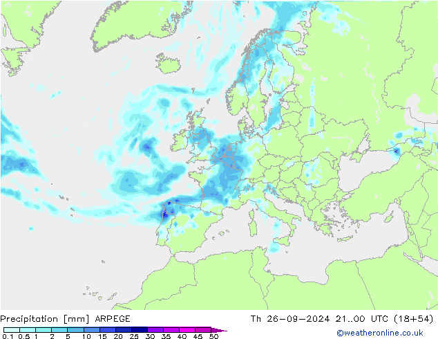 Srážky ARPEGE Čt 26.09.2024 00 UTC