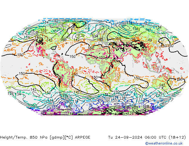 Height/Temp. 850 hPa ARPEGE  24.09.2024 06 UTC