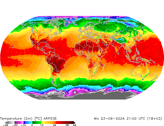 Temperatura (2m) ARPEGE lun 23.09.2024 21 UTC