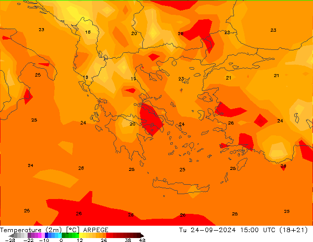 карта температуры ARPEGE вт 24.09.2024 15 UTC