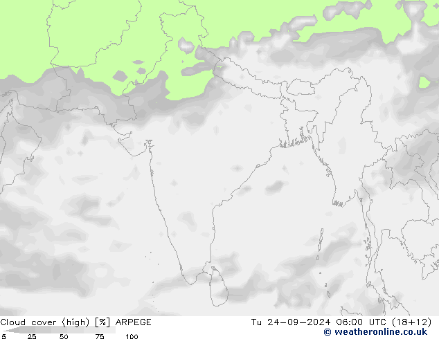 Nuages (élevé) ARPEGE mar 24.09.2024 06 UTC