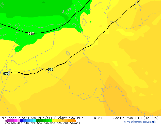 Dikte 500-1000hPa ARPEGE di 24.09.2024 00 UTC