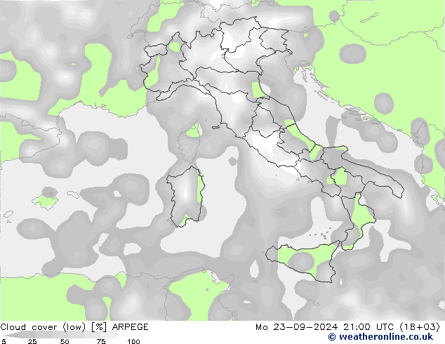 Nubes bajas ARPEGE lun 23.09.2024 21 UTC