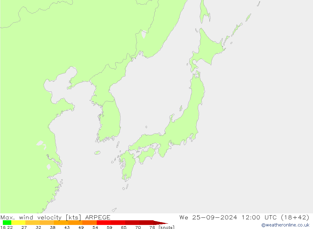 Max. wind velocity ARPEGE mer 25.09.2024 12 UTC