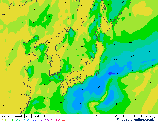 Viento 10 m ARPEGE mar 24.09.2024 18 UTC