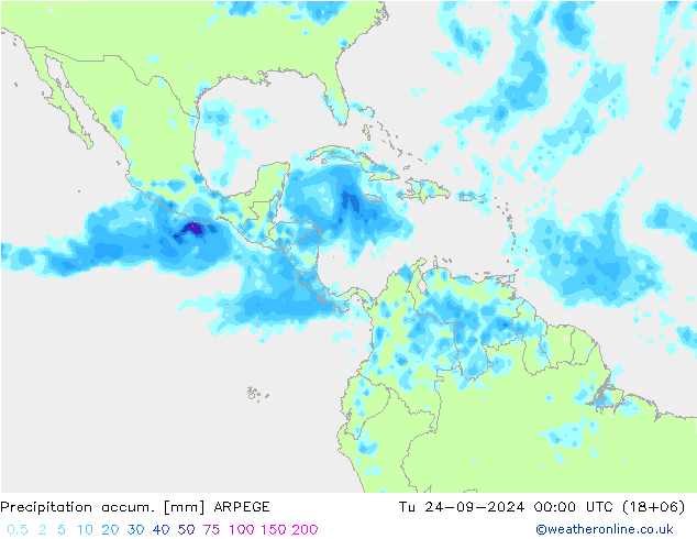 Precipitation accum. ARPEGE wto. 24.09.2024 00 UTC