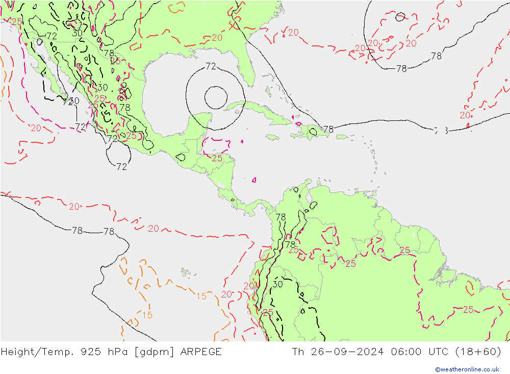 Height/Temp. 925 hPa ARPEGE Th 26.09.2024 06 UTC