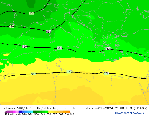 500-1000 hPa Kalınlığı ARPEGE Pzt 23.09.2024 21 UTC