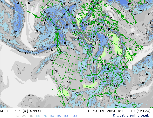 Humedad rel. 700hPa ARPEGE mar 24.09.2024 18 UTC