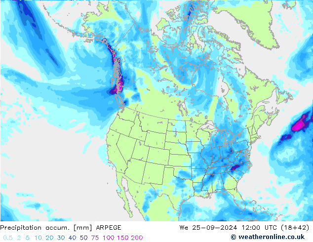 Precipitation accum. ARPEGE We 25.09.2024 12 UTC