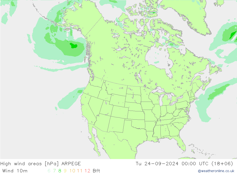 High wind areas ARPEGE mar 24.09.2024 00 UTC