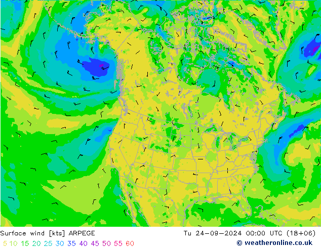 Bodenwind ARPEGE Di 24.09.2024 00 UTC