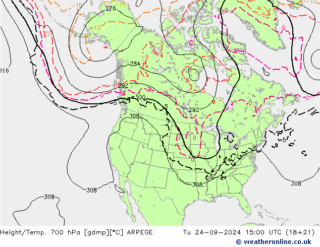 Height/Temp. 700 hPa ARPEGE Tu 24.09.2024 15 UTC