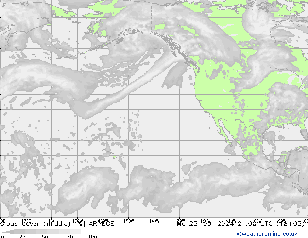 облака (средний) ARPEGE пн 23.09.2024 21 UTC