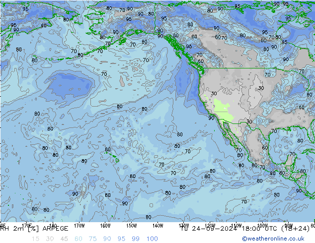 RH 2m ARPEGE Tu 24.09.2024 18 UTC