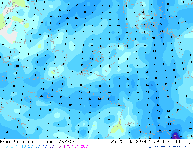 Precipitation accum. ARPEGE St 25.09.2024 12 UTC