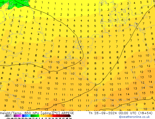 Height/Temp. 850 hPa ARPEGE Th 26.09.2024 00 UTC