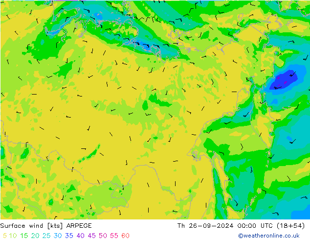 Vento 10 m ARPEGE gio 26.09.2024 00 UTC