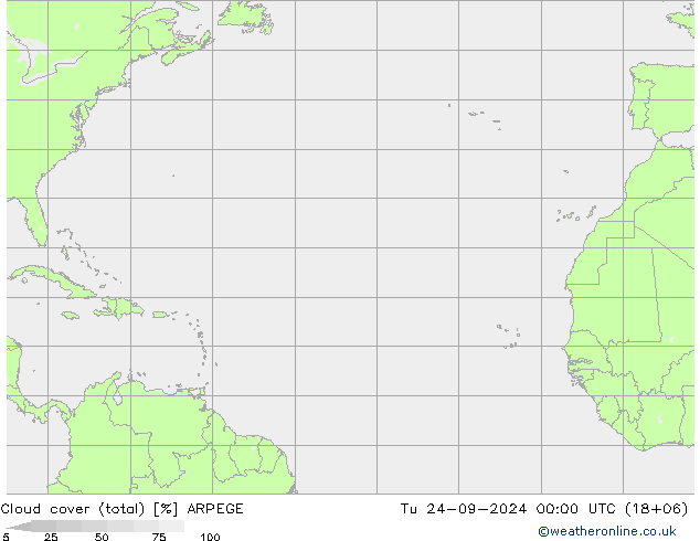 облака (сумма) ARPEGE вт 24.09.2024 00 UTC