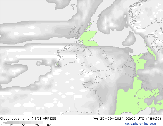 облака (средний) ARPEGE ср 25.09.2024 00 UTC