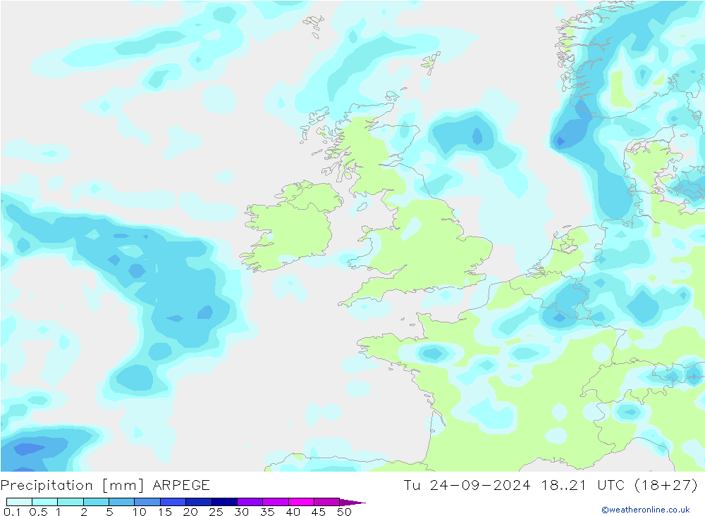 Precipitation ARPEGE Tu 24.09.2024 21 UTC