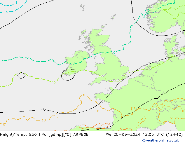 Height/Temp. 850 hPa ARPEGE St 25.09.2024 12 UTC