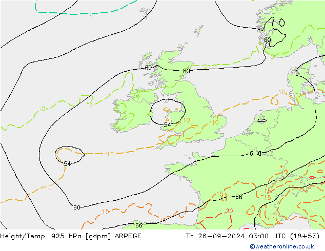 Height/Temp. 925 hPa ARPEGE Th 26.09.2024 03 UTC