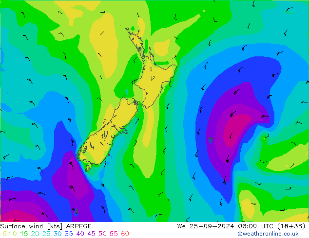 Surface wind ARPEGE We 25.09.2024 06 UTC