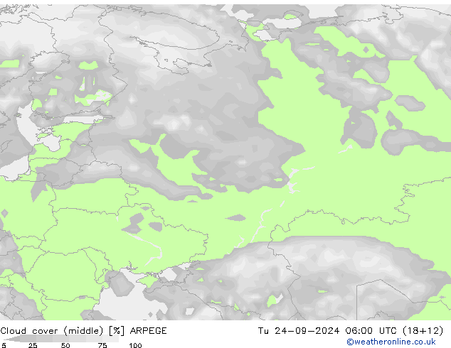 zachmurzenie (środk.) ARPEGE wto. 24.09.2024 06 UTC