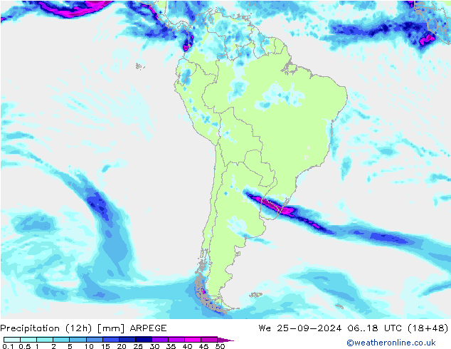 Precipitação (12h) ARPEGE Qua 25.09.2024 18 UTC