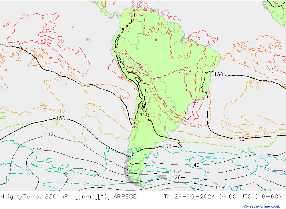 Géop./Temp. 850 hPa ARPEGE jeu 26.09.2024 06 UTC