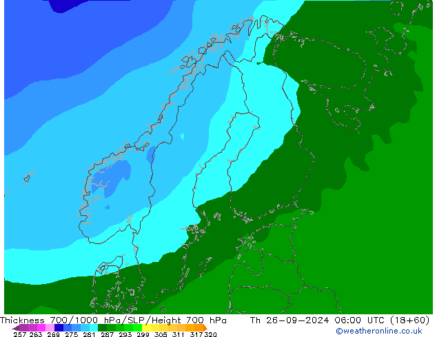 Thck 700-1000 hPa ARPEGE Th 26.09.2024 06 UTC