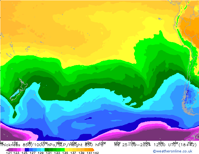 Thck 850-1000 hPa ARPEGE We 25.09.2024 12 UTC