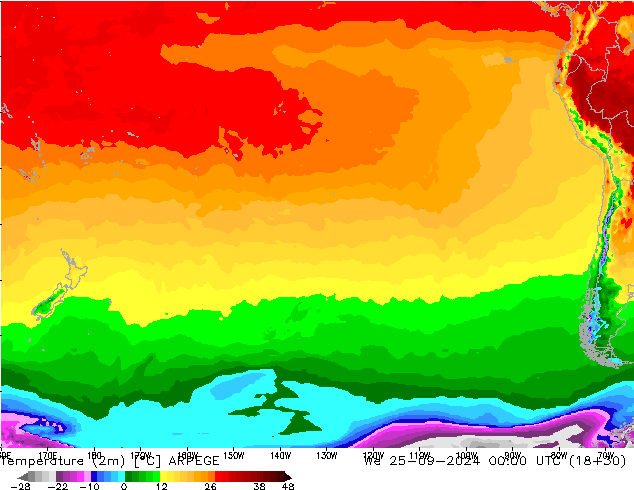 Temperature (2m) ARPEGE We 25.09.2024 00 UTC