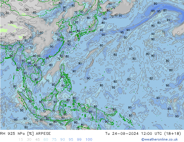 Humidité rel. 925 hPa ARPEGE mar 24.09.2024 12 UTC