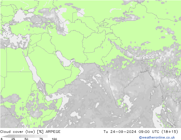 Nuages (bas) ARPEGE mar 24.09.2024 09 UTC