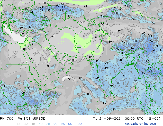 RH 700 hPa ARPEGE wto. 24.09.2024 00 UTC