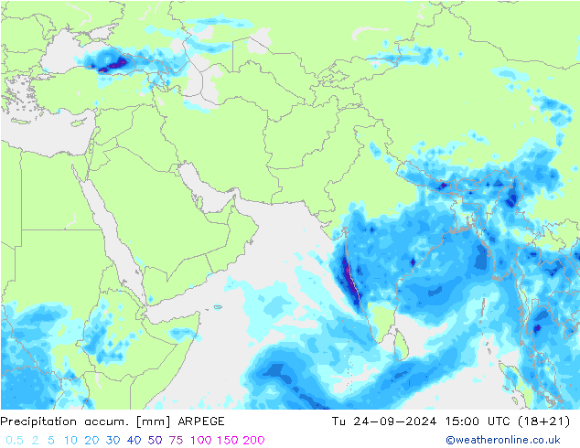 Precipitation accum. ARPEGE Tu 24.09.2024 15 UTC