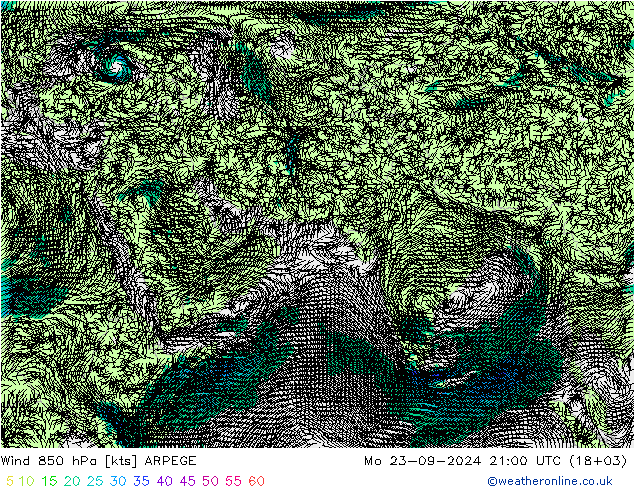 Wind 850 hPa ARPEGE Po 23.09.2024 21 UTC