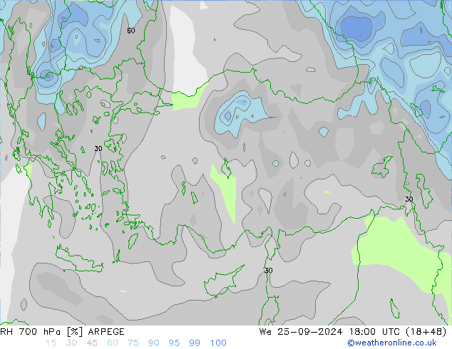 RH 700 hPa ARPEGE St 25.09.2024 18 UTC