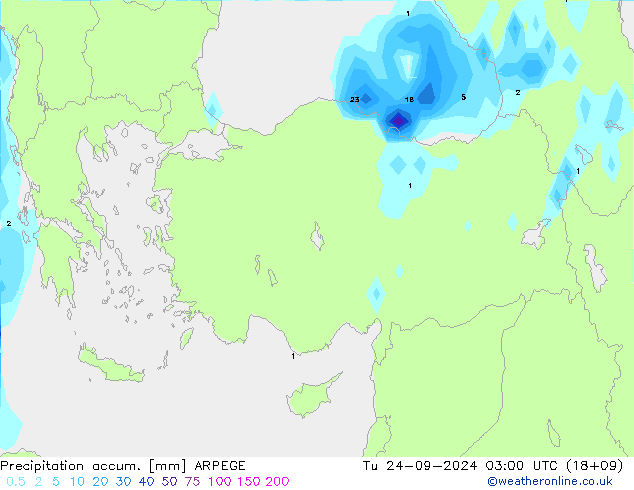 Precipitation accum. ARPEGE Tu 24.09.2024 03 UTC