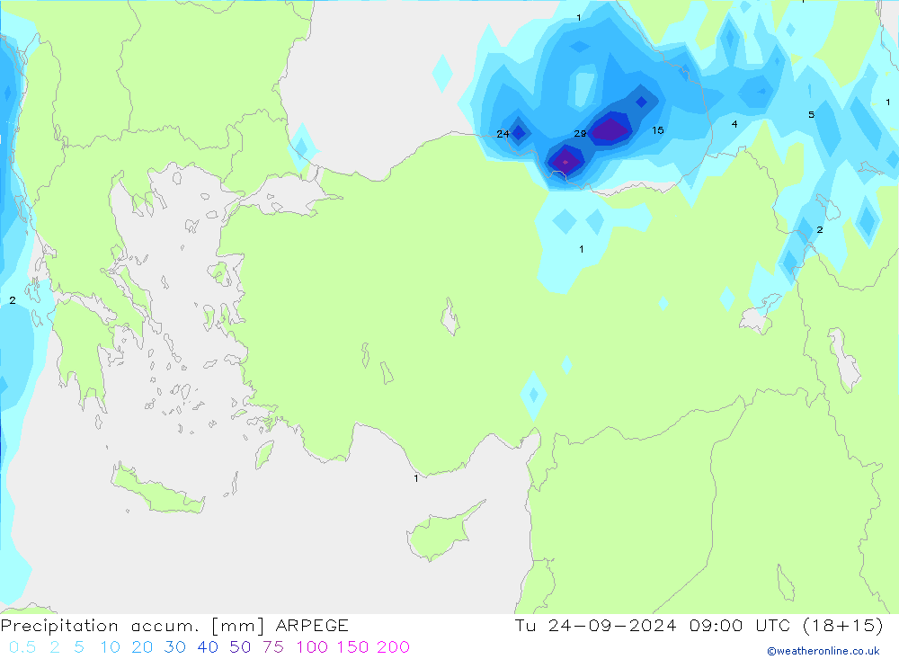 Precipitation accum. ARPEGE Tu 24.09.2024 09 UTC