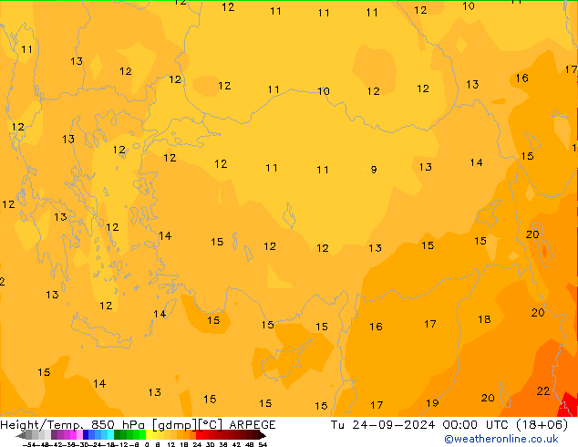 Geop./Temp. 850 hPa ARPEGE mar 24.09.2024 00 UTC