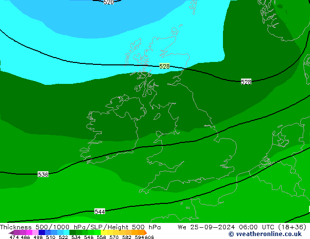 Thck 500-1000hPa ARPEGE śro. 25.09.2024 06 UTC