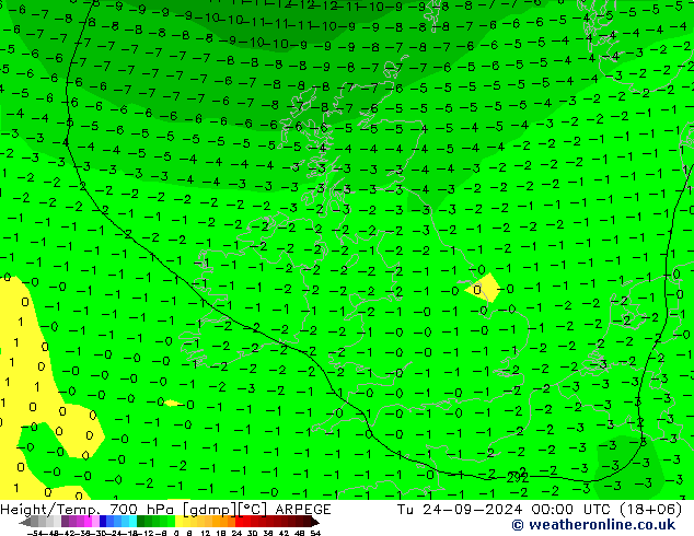 Yükseklik/Sıc. 700 hPa ARPEGE Sa 24.09.2024 00 UTC