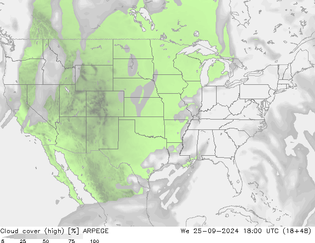 vysoký oblak ARPEGE St 25.09.2024 18 UTC