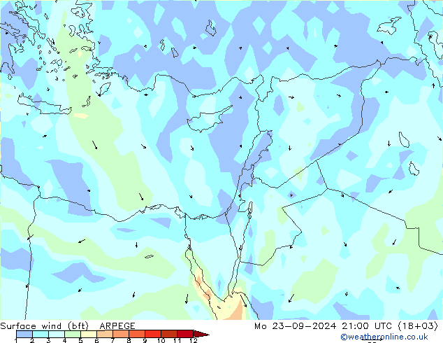 ве�Bе�@ 10 m (bft) ARPEGE пн 23.09.2024 21 UTC