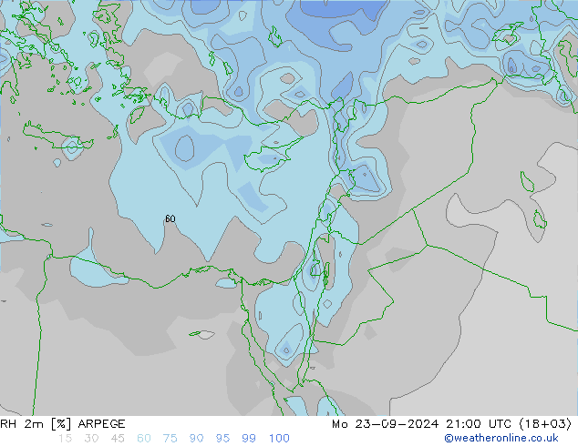 RH 2m ARPEGE Po 23.09.2024 21 UTC