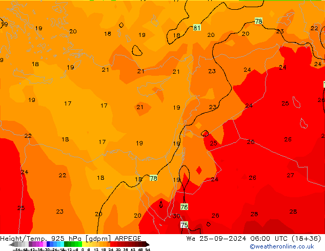 Height/Temp. 925 hPa ARPEGE We 25.09.2024 06 UTC