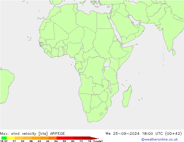 Max. wind velocity ARPEGE We 25.09.2024 18 UTC